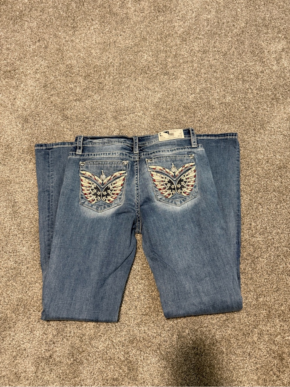 Miss Me Blue Denim Bootcut Jeans with Embroidered Pockets